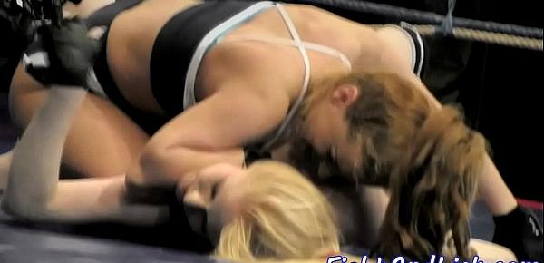  European lesbians wrestling in a boxing ring